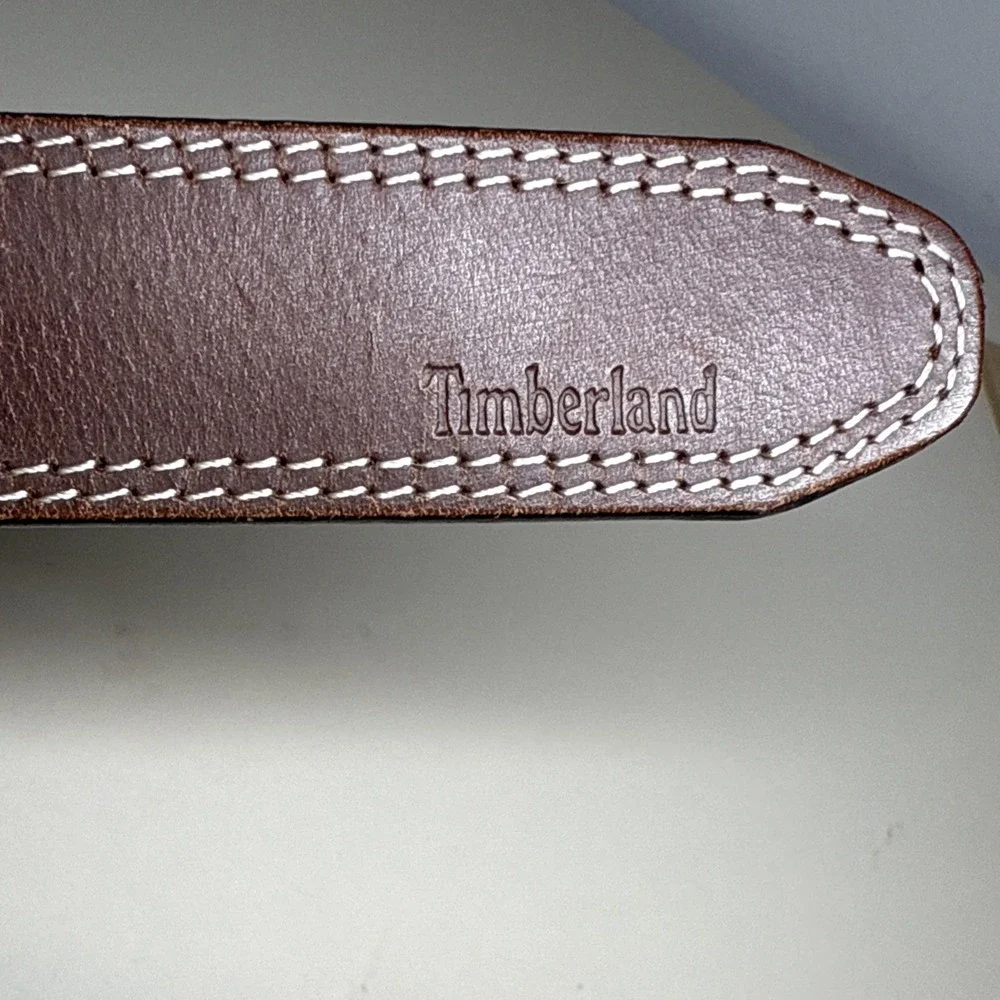 Men's Belt Size 32/82 Timberland Brown Leather Double Stitched Leather